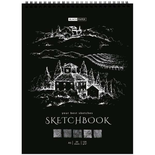 Скетчбук 20л., А5 ArtSpace "Black line. House", на гребне, 120г/м2, черный блок 315928 SkА520_38361