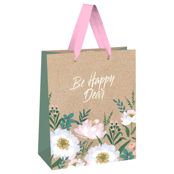 Пакет подарочный 18*23*10см MESHU "Be happy", отд. фольгой, крафт 354541 MS_51735