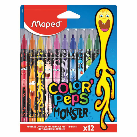 Фломастеры 12 цв. MAPED "COLOR PEP'S Monster", 12 цветов, смываемые, вентилируемый колпачок, 845400 152504
