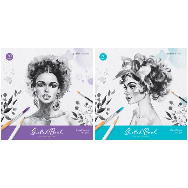Скетчбук для акварели 20л., 250*250 ArtSpace "Portrait", на склейке, 180г/м2 315920 Сак20сг_38353