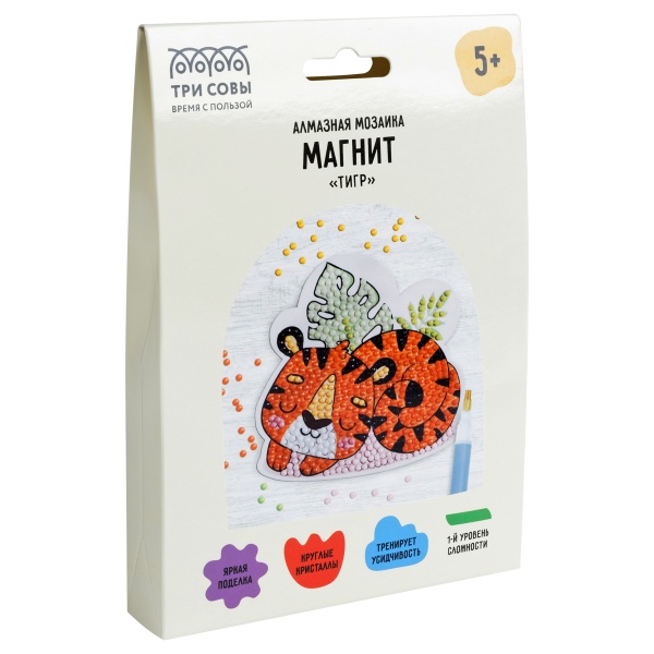 Алмазная мозаика, магнит ТРИ СОВЫ "Тигр", картонный конверт 345715 АММ_48240
