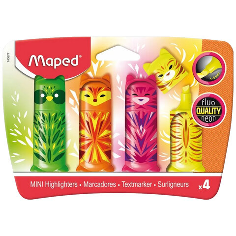 Набор текстовыделителей MAPED "Mini Friends" 4 шт., мини, АССОРТИ, FLUO PEP'S, линия 1-5 мм, 743677 152502