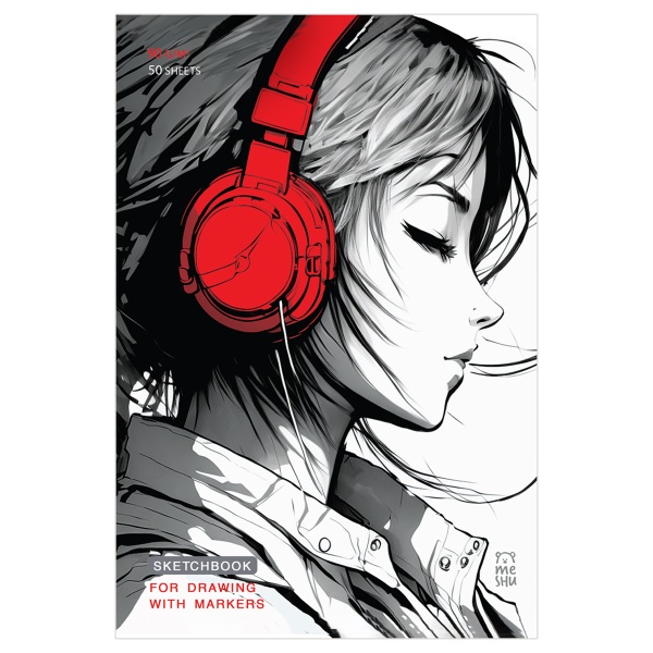 Скетчбук для рисования маркерами 50л. А5 на склейке MESHU "Girl and music", 90г/м2, soft touch 358384  MS_53574